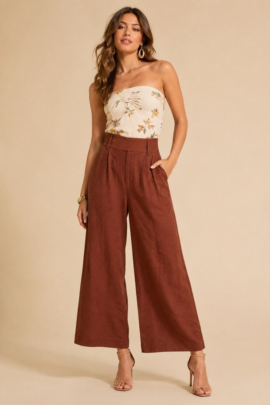 Capulet Lucy Pant Cinnamon Linen Blend Wide Leg Cropped Pants High Rise NWT XS